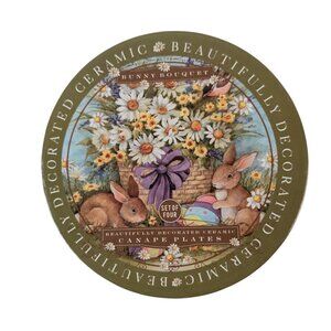 Certified International Bunny Bouquet Canape Plate Set of 4 Garden Easter Rabbit
